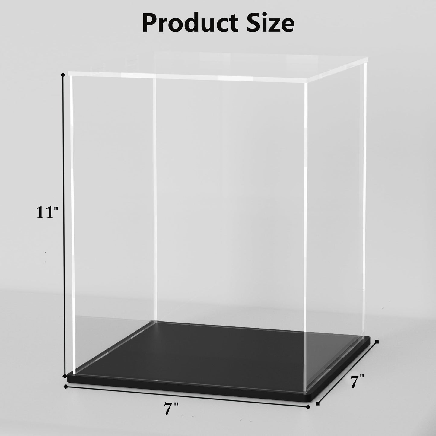 SVENJBB Acrylic Display Case, 7x7x11 Inch Cube Acrylic Boxes for Display, Clear Display Cases with Matte Black Base and Lid for Collectibles and Figures
