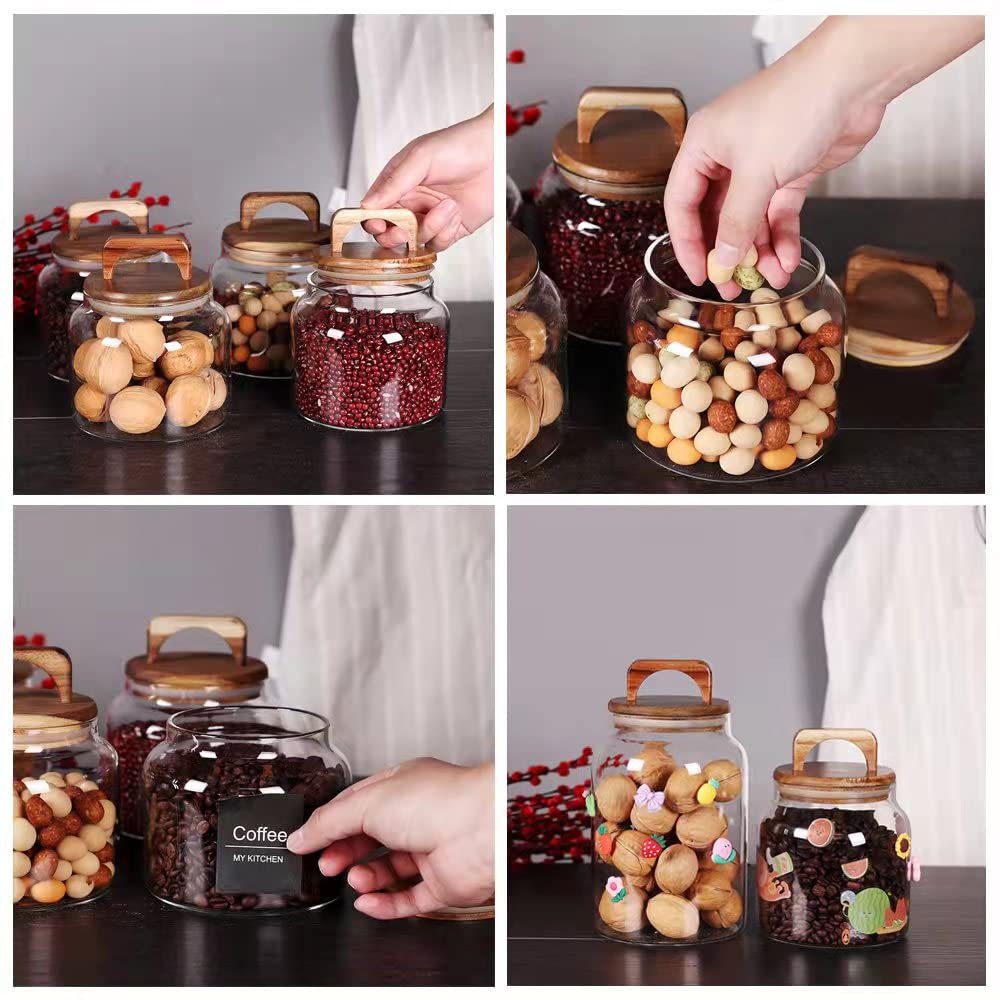 SAIOOL Glass Jars with Airtight Lid [Set of 4],Kitchen Canisters, Borosilicate Storage Containers,Retro Design, jars for Candy,Cookie,Rice,Sugar,Flour, Flour,Pasta,Nuts and Spice Jars