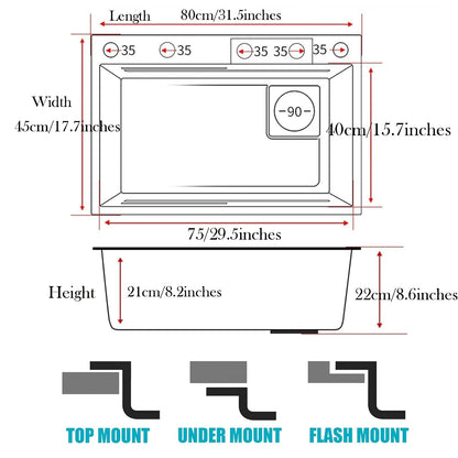 31.5x17.7 Inch Waterfall Kitchen Sink, Black Single Bowl Sinks Pull Down Sprayhead Faucet Kitchen Sink with Cup Washer