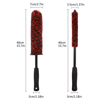 TSLBW 2 Pcs Car Wheel Brushes and Rim Cleaning Brush Long Handle Vehicle Kit Microfiber Hub Different Size Detailing Set Bendable Tire Brush, Black and Red
