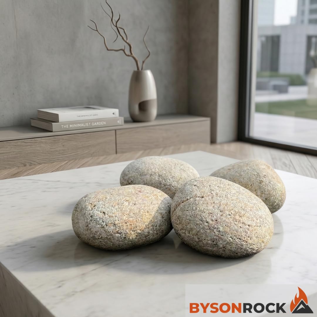 BYSONROCK Giant Natural Beige Beach Rocks, 4 Large Stones, Size 5-8 Inch, (10–14 lbs), Large Decorative Garden Rocks for Landscaping, Planters, Aquariums & Painting