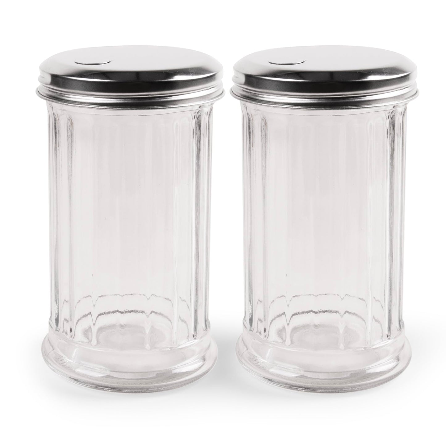 2 Pack Salt Sugar Shaker dispenser - Powder Sugar Dispenser Canisters - Glass Sugar Container with lid - Spice, Cinnamon, Baking Soda, Pourer Bottle Jar holder for Coffee Bar or Kitchen Countertop