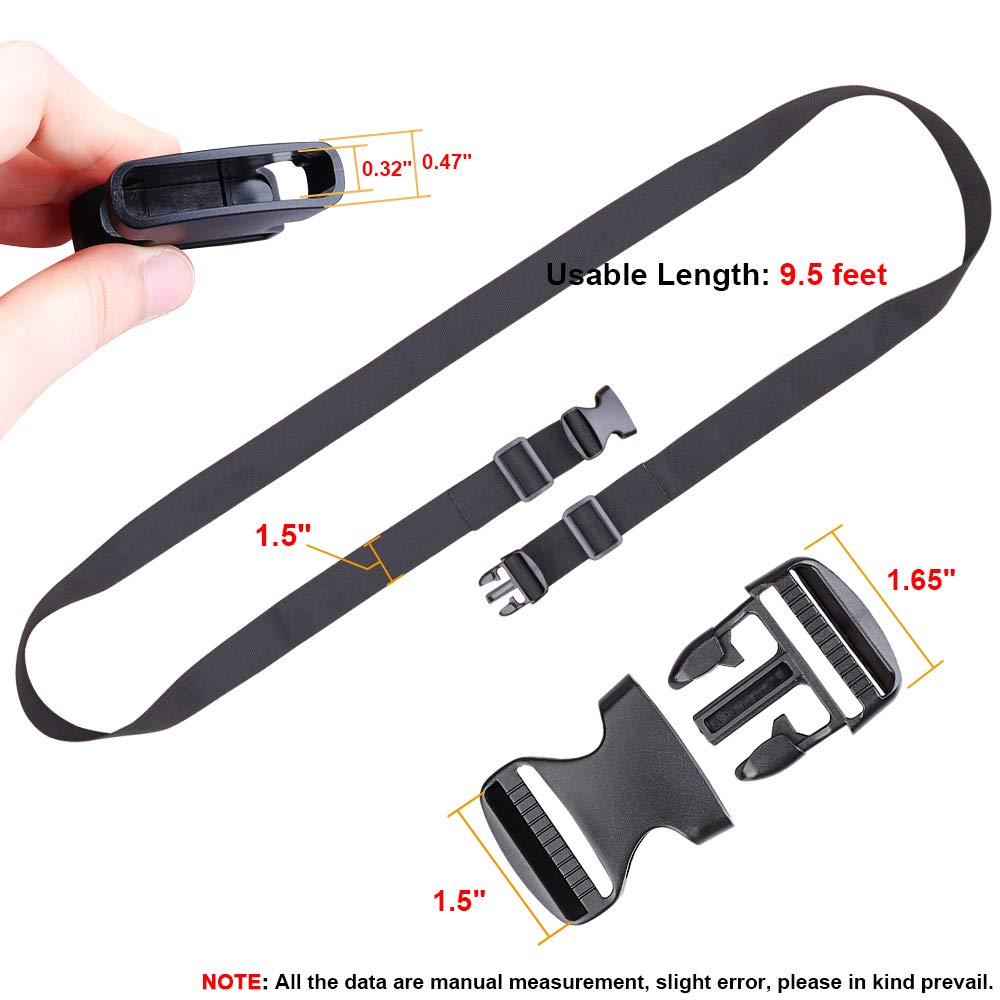 MAGARROW 1.5" Utility Straps with Buckle Adjustable, 4-Pack (Black, 9.5 feet Long)
