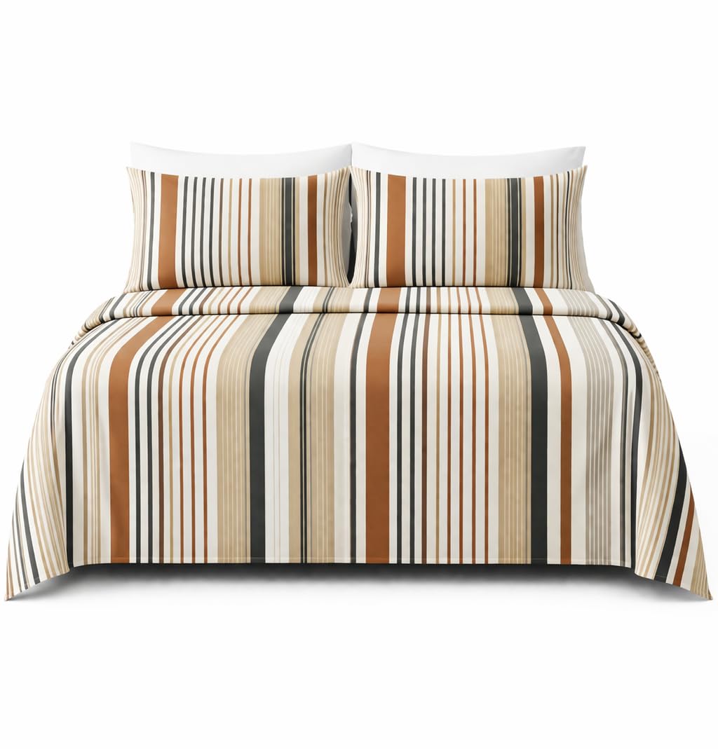 HCORA Striped King Sheet Set, Ultra Soft Double Brushed Microfiber Bed Sheets, Deep Pocket, Breathable, Wrinkle Resistant, Easy Care, 4PC, King