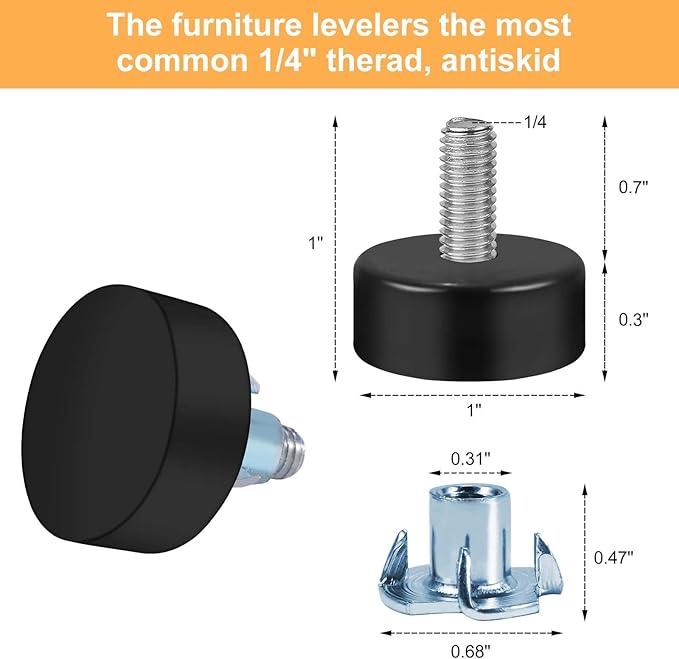 Darcvds 1/4" Thread Furniture Feet Levelers, Leveling Feet Screw on Furniture