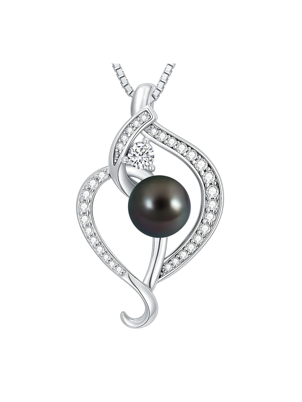 KANNSOAR Tahitian Black Pearl Necklace 18K White Gold Plated 925 Sterling Silver AAAA Black Pearl Pendant Necklace Jewelry Gift for Mom Women Wife Her Wedding Birthday Anniversary