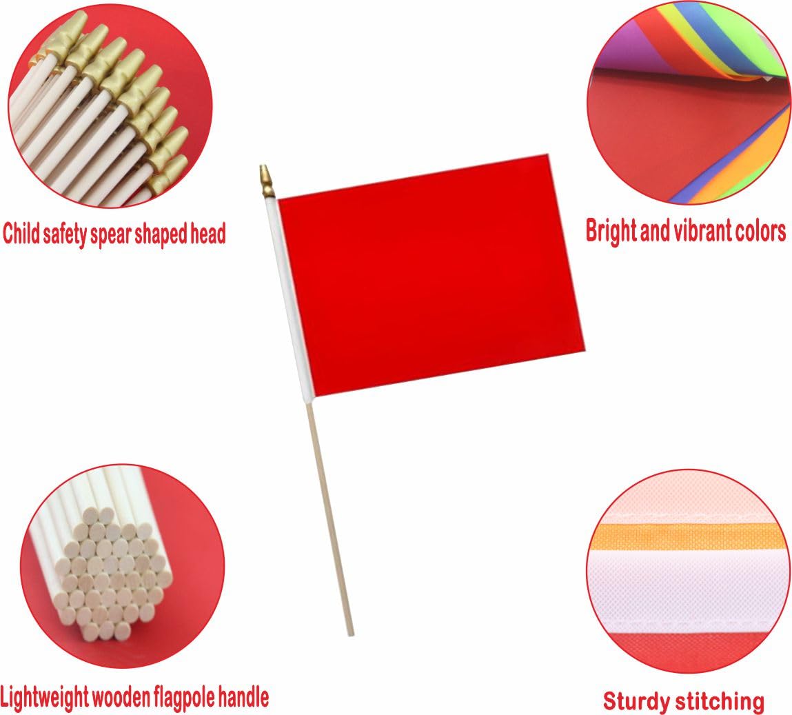 20 Pack Red Orange Yellow Green Blue Purple Black White Pink Small Mini Wood Stick Flag Set, 5x8 Inch Solid Color Blank HandHeld Small Miniature Plain Flags for DIY Graffiti