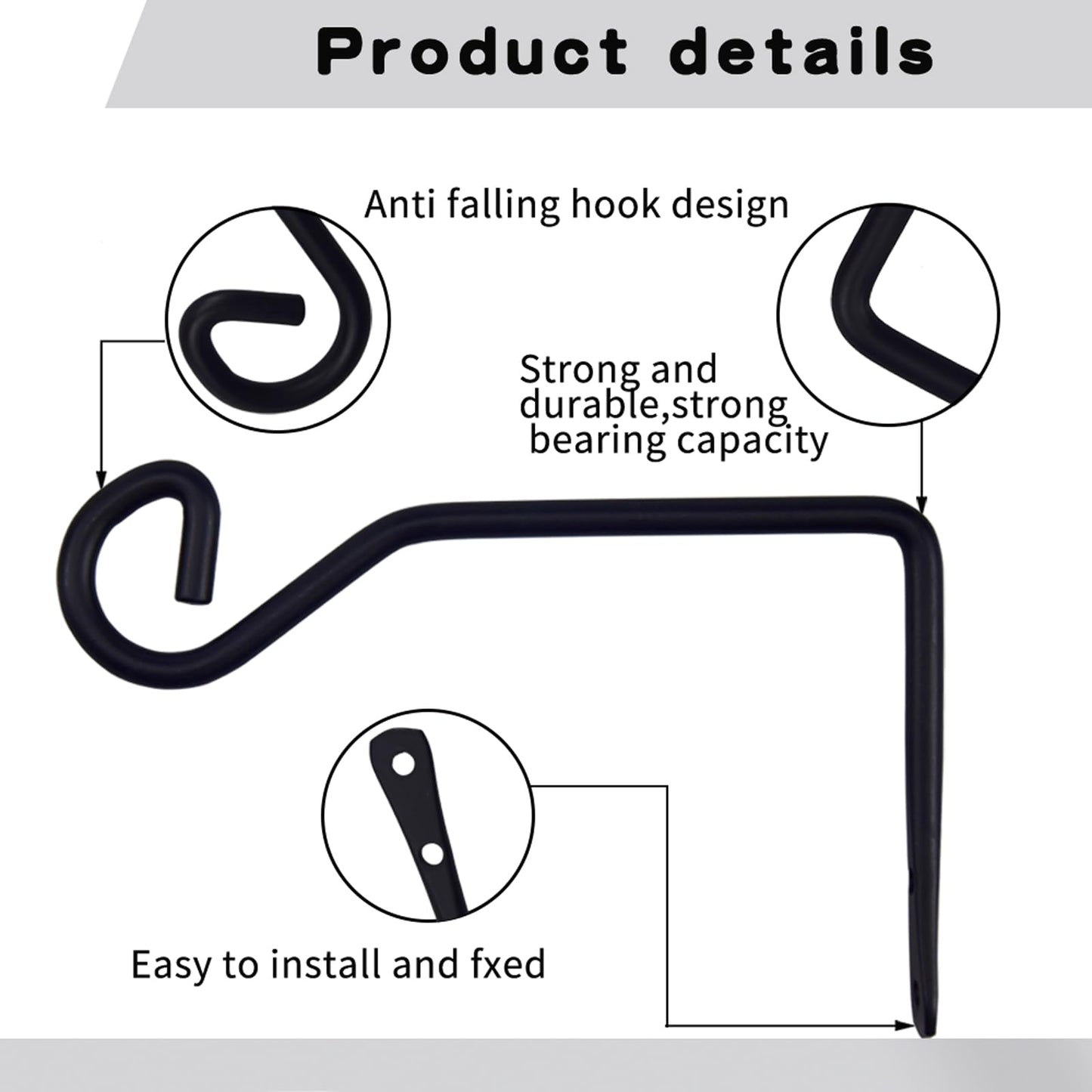 Sexoeie 2 Pcs 6.7 Inch Black Plant Hanger Hooks Indoor/Outdoor Wall Mount. Metal Heavy Duty Hanging Plant Holder.Hanging Holder for Bird Feeders, Wind Chimes, Flower Baskets (Black, 2Pcs)