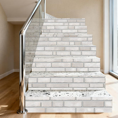 Hpbbspring 15Pcs Staircase Stickers Realistic White Brick Wall Tile Stickers Beauiful Self-Adhesive Water Proof Staircase Decor for Steps Bedroom Balcony Bars 39.3" W x 7.08" H