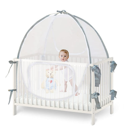 Baby Crib Tent Safety Net, Durable Strong Self-Locking Zippers, Protects from Climbing Out and, Insects, Mosquitoes, Installs with Rods (Crib 52.25" - 28.25")