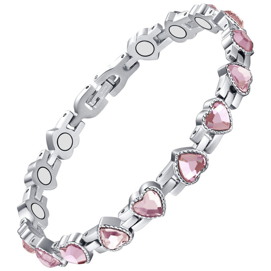 Feraco Magnetic Bracelet for Women Titanium Steel Magnetic Bracelet with Neodymium Magnets & Sparkling Crystals, Christmas Jewelry Gifts (Pink)