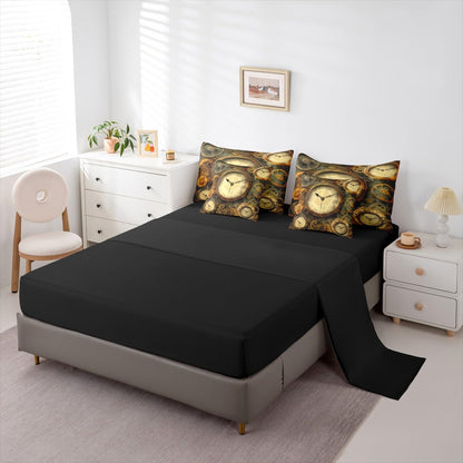 Erosebridal Ndustrial Gear 7 Pcs Bedding Set Queen Steampunk Style Comforter Set with Sheets Clocks Theme Bed in A Bag Mechanical Device Retro Brown Bedroom Decor