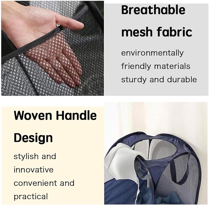 1 Pack Collapsible Laundry Baskets Popup Mesh Laundry Basket Durable Handles