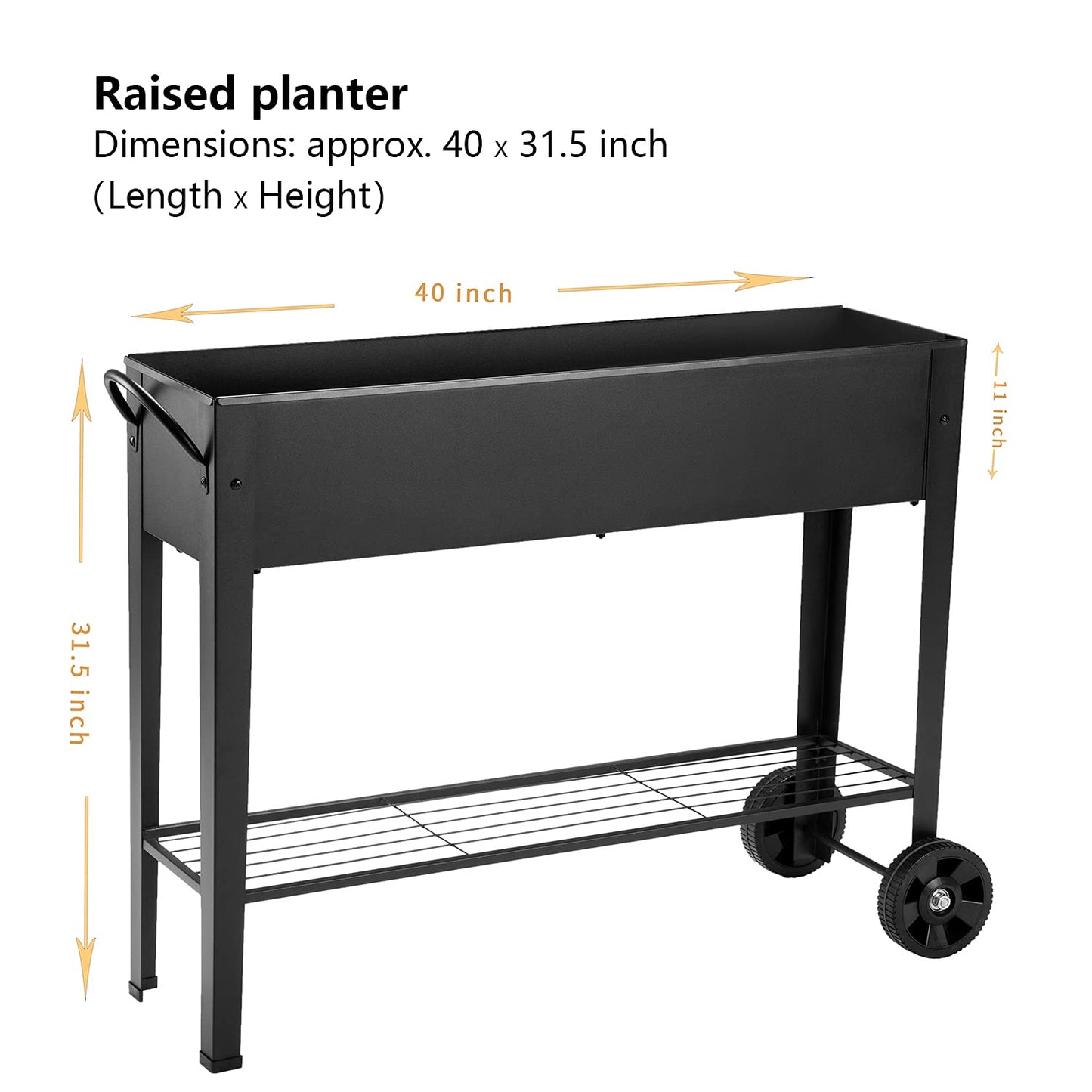 VEOAY Piksedo Raised Garden Bed, Elevated Planter Metal Plant Box with Wheels with Legs Standing Garden Stand Drainage Holes Frosted Black