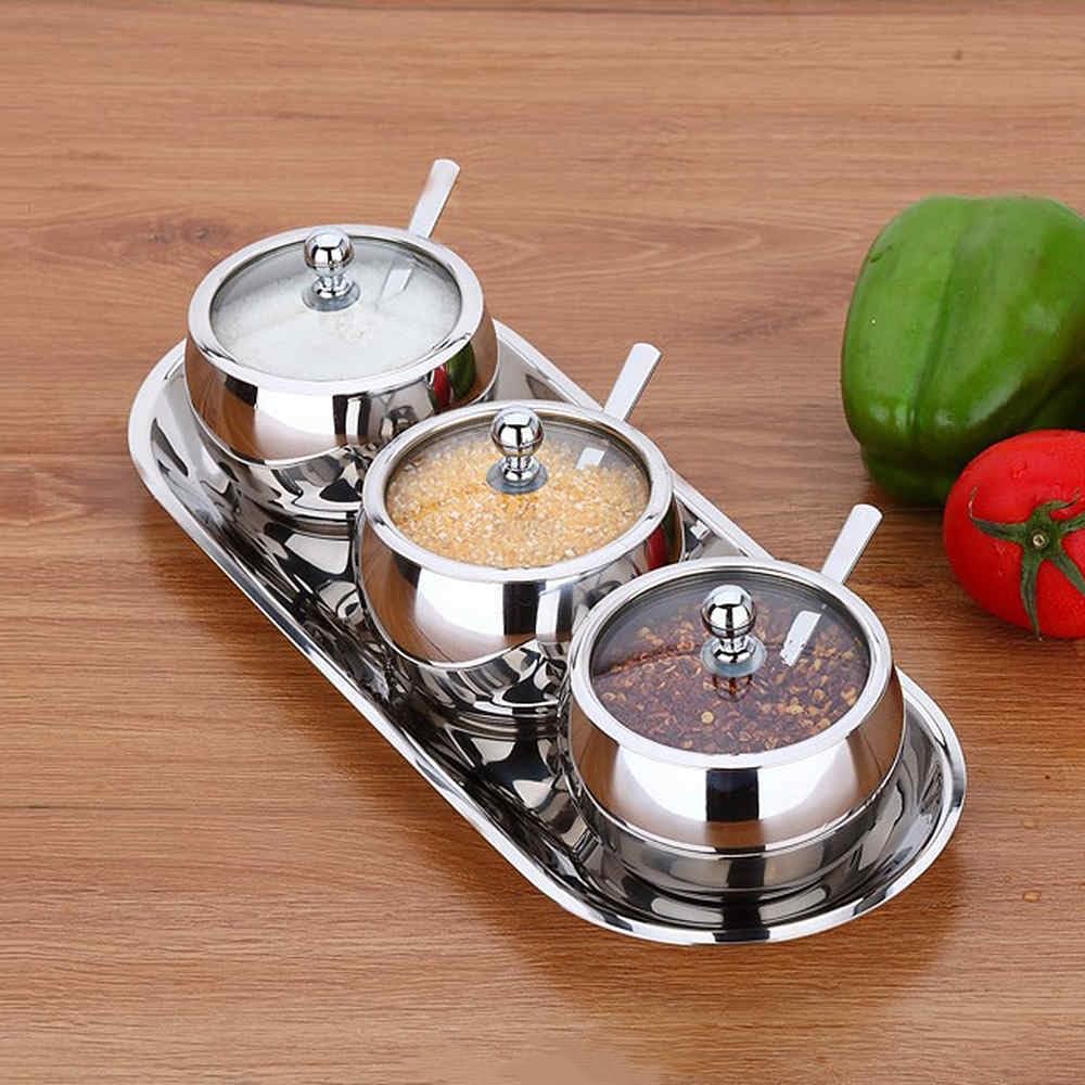 LIZEALUCKY Seasoning Box, Spice jar for Seasoning Rack, Condiment Bottle for Storage Container, 304 Stainless Steel jar with lid and Spoon