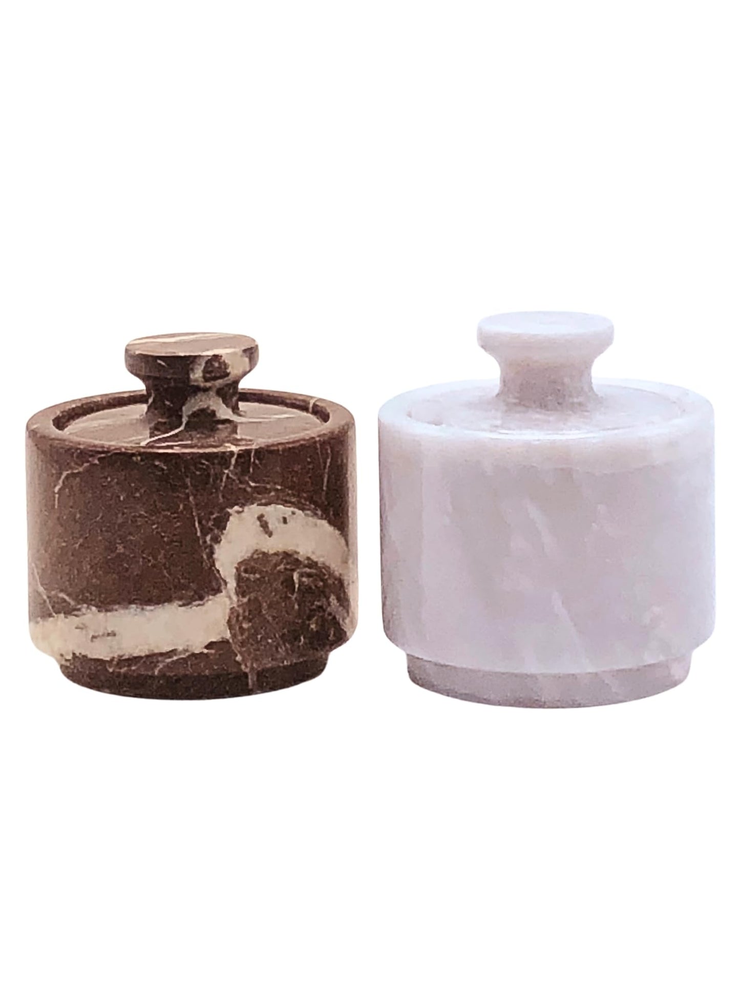 Marble Salt Cellar with Lid 2 Pack - Stone Salt Container for Countertop, Salt Box Keeper for Kitchen Counter, 3.5 oz OceanicX Marble Cellar Set (White Red)