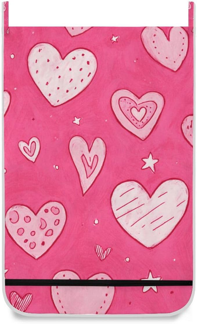 Hot Pink Hearts Stars Hanging Laundry Hamper Door Hampers Bag Basket