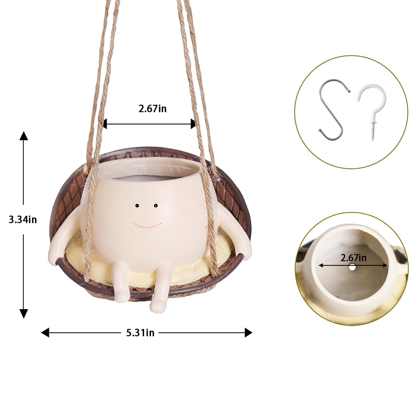 UMESONG Hanging Swing Chair Planter Pot Resin Smiley Face Planter for Indoor Outdoor Plant Cute Head Flower Pots for String of Pearls Plant Live Unique Gift IdeaI for Mother Day, Christmas (Small)
