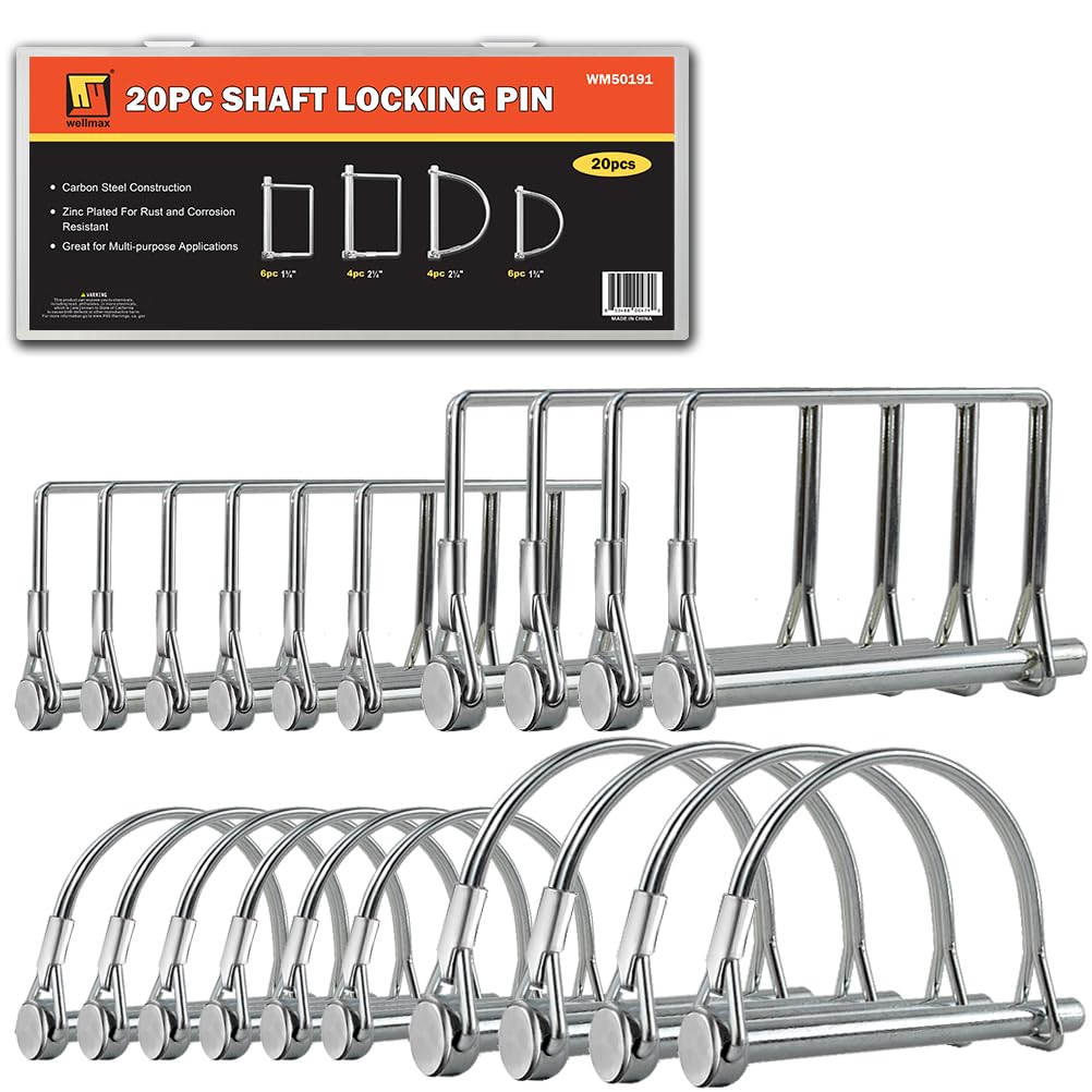 Wellmax 20 Pcs Trailer Hitch Pin in 1/4", 5/16" and 3/8" Diameter Zinc-Plated Heavy Duty Shaft Locking Pin, Trailer Pin for Trailer Lock and Hitch Pin Lock for Farm Lawn Garden Wagons, Silver Color