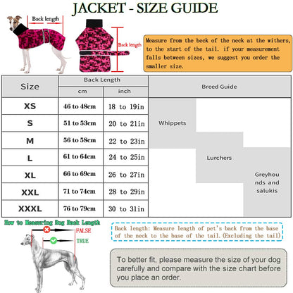 Winter Fleece Jumper for Whippet Greyhound Warm Fleece Lining and Adjustable Bands Pink