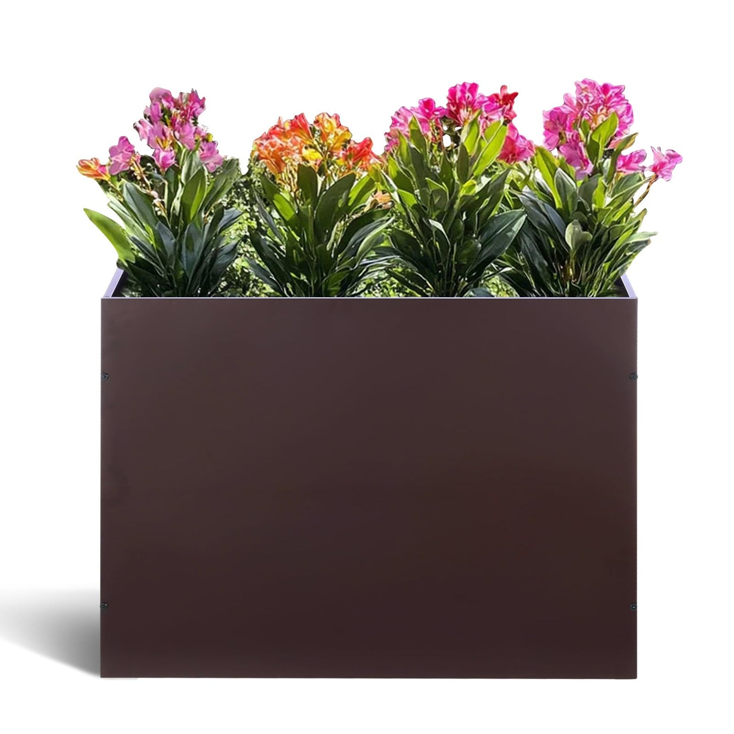 BAYN Metal Rectangular Planter Box Tall Planters for Outdoor Plants Modern Heavy Duty with Drainage Holes for Outside Indoor Patio Deck - Brown, 32”x 12”x 24”