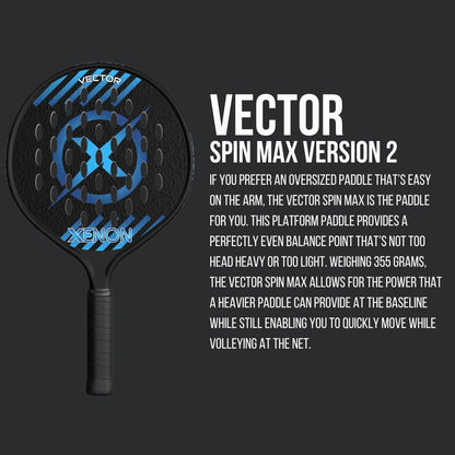 Vector Spin Max Version 2 Platform Tennis Paddle by Xenon Paddle, Oversize Head, Even Balance Point, Medium Firmness Foam Core, Power and Control, 4.25” Grip