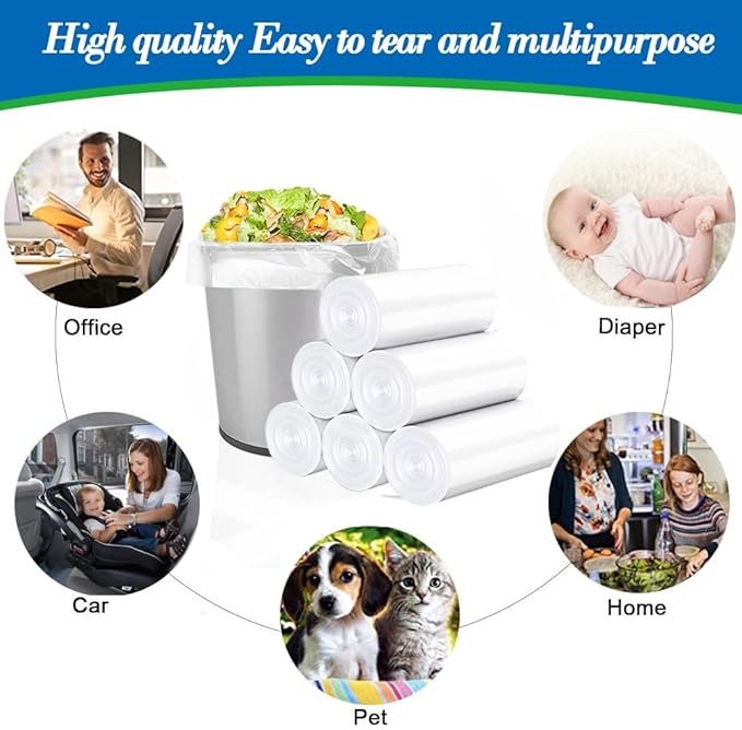6 Gallon 70 pcs Clear Trash Bags Strong Clear Garbage Bags, Bathroom Trash Can