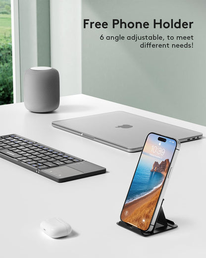 Samsers Foldable Bluetooth Keyboard with Touchpad - Portable Wireless Keyboard with Holder, Rechargeable Full Size Ultra Slim Pocket Folding Keyboards for Android Windows iOS Tablet & Laptop - Black