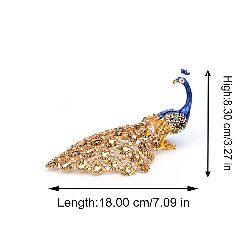 Furuida Trinket Box with Hinged Blue Peacock Crystal Ornament Decorative Hinged Jewelry Box Ring Store Luxurious Gift for Home Decor