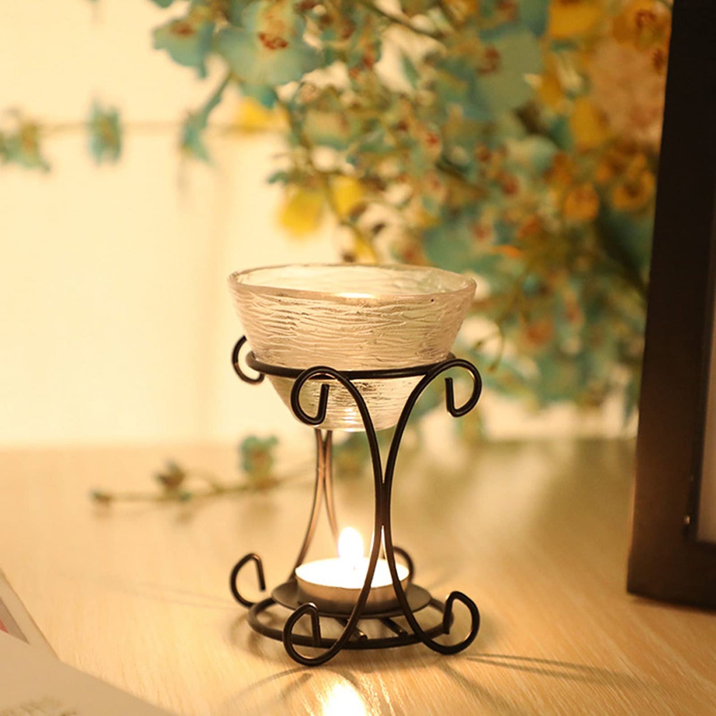 Alvinlite Romantic Tealight Candle Holder Oil Burner, Essential Oil Aromatherapy Aroma Wax Melt Burner for Home Indoor