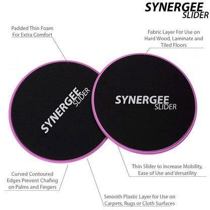 Synergee Power Pink Core Sliders. Dual Sided Use on Carpet or Hardwood Floors. Abdominal Exercise Equipment