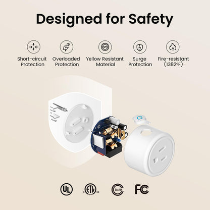 GHome Smart Mini Plug Compatible with Alexa and Google Home, WiFi Outlet Socket Remote Control with Timer Function, Only Supports 2.4GHz Network, No Hub Required, ETL FCC Listed (4 Pack), White