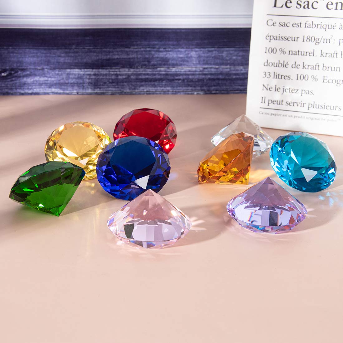 LONGWIN 50mm (2") Crystal Faceted Diamond Paperweight Wedding Favor Home Decor (Purple, 50mm)