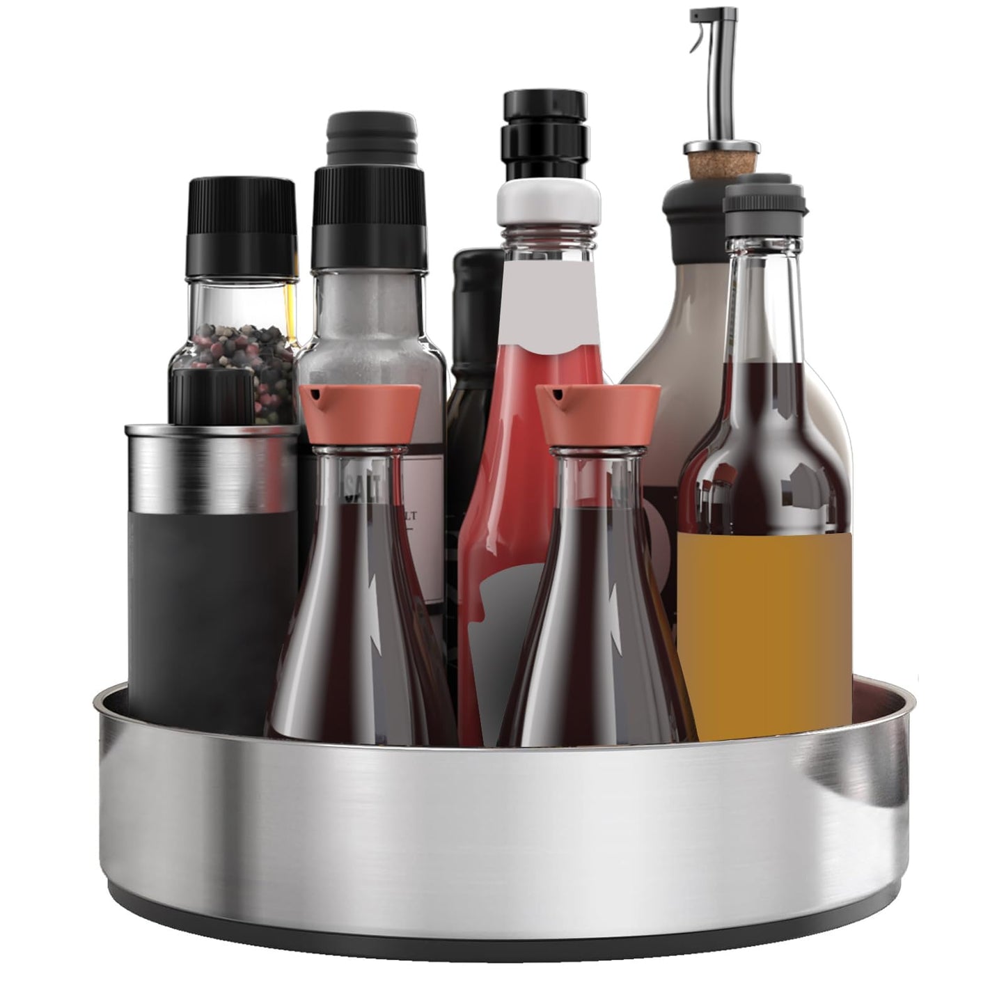 VAEHOLD Lazy Susan Turntable Spice Rack Organizer for Kitchen Cabinet, Storage Tray for Fruit, Snacks, Salad - Organizer for Cupboard, Pantry, Bathroom, Table, Cosmetic (Silver, 7 1/2‘’)