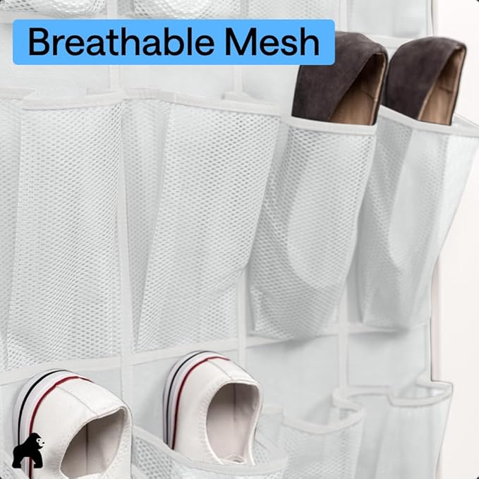 GORILLA GRIP Over the Door Shoe Organizer, 35 Large Breathable Mesh Pockets