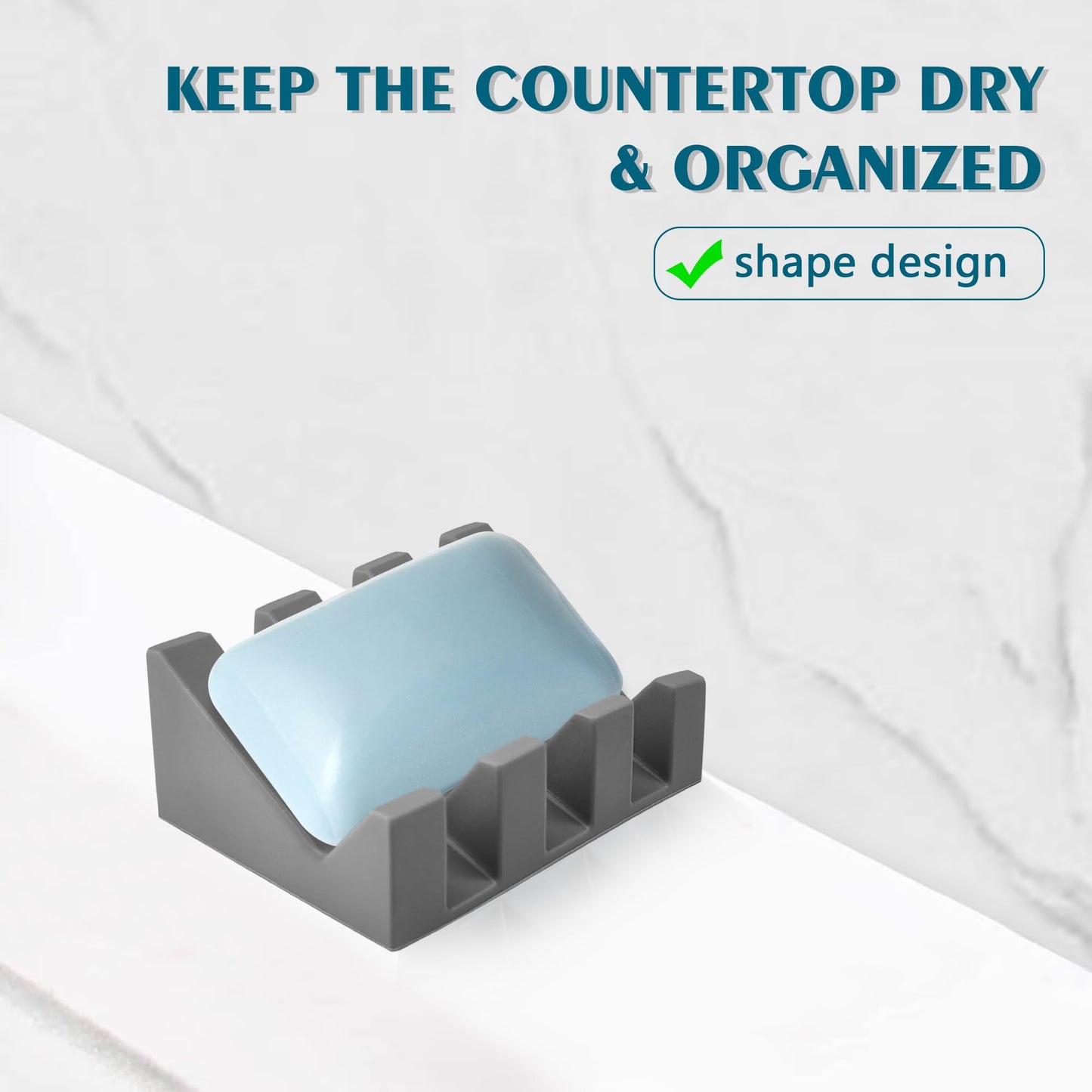 Coipdfty Self Draining Soap Dish Holder,Silicone Soap Dish,for Bathroom,Kitchen, Sponges，Can Extend Soap Life，Keep Soap Bars Dry and Easy Cleaning (Grey,2-Pack)