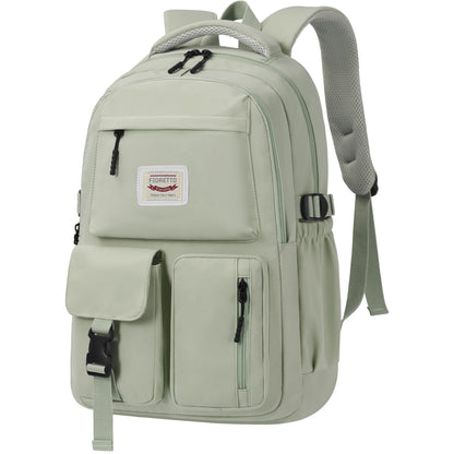 FIORETTO Lightweight School Backpack Womens, Cute School Bag for Teenager Girls, 14 Inch Laptop Rucksack Casual Daypack Backpack for Travel College Work Green