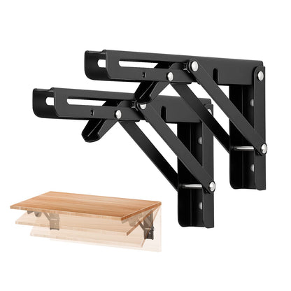 Ravinte 10 Inch Folding Shelf Brackets - Matte Black Collapsible Heavy Duty Brackets for Table Bench - Space Saving, 2 Pack ﻿