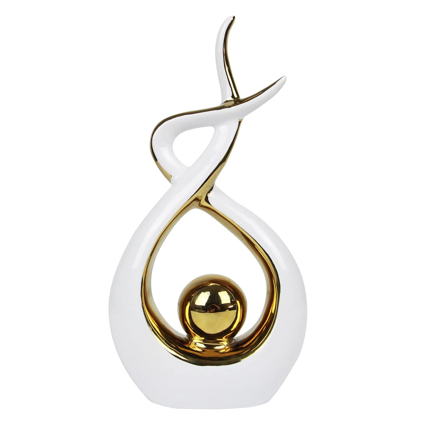 Norrclp Home Decor Modern Abstract Art Ceramic Statue Table Decorations for Dining Room Living Room Office Centerpiece (White and Gold, Large)