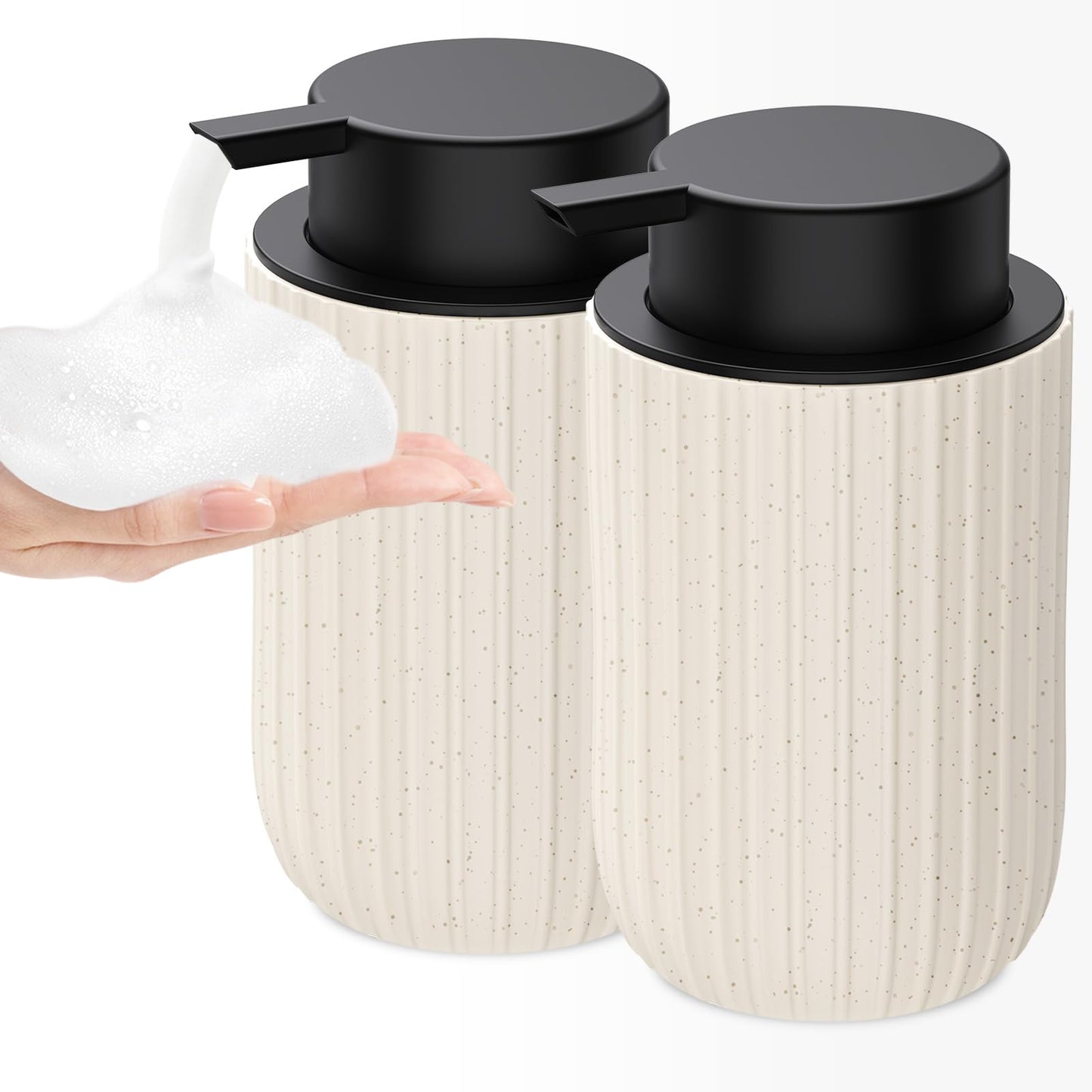 Ceramic Foaming Soap Dispenser, 12 oz Bathroom Foam Hand Soap Dispenser, Refillable Lotion Soap Dispenser with Removable Pump for Kitchen Hand Wash Dispenser, Modern Home Decor(2Pack-Black)