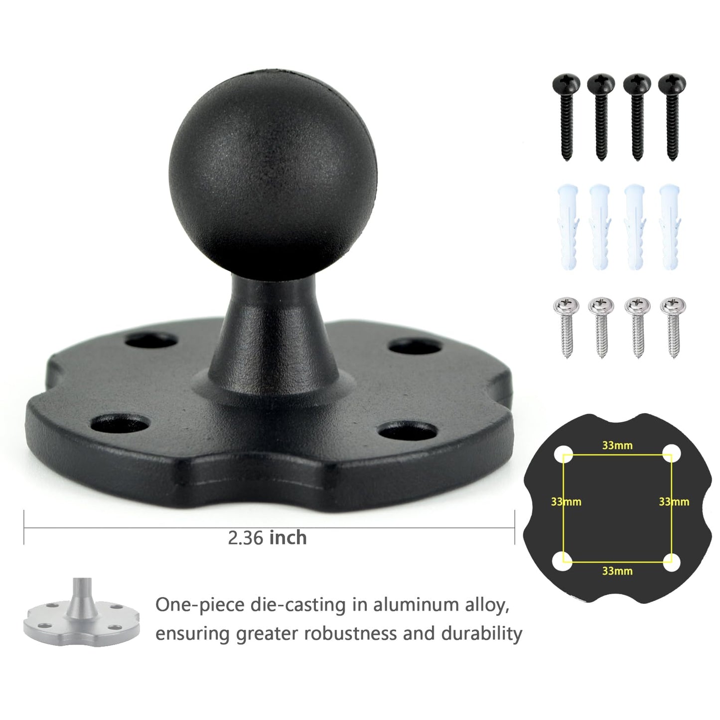 VAUBORTTI Aluminum Arm Heavy Duty Tablet Mount Drill Base - for 6.5"-12.9" Tablet iPad Pro/Mini, iPad Holder for Truck, Car,Dashboard,Desk,Wall-Swivel with 1 inch/25mm Ball Joint