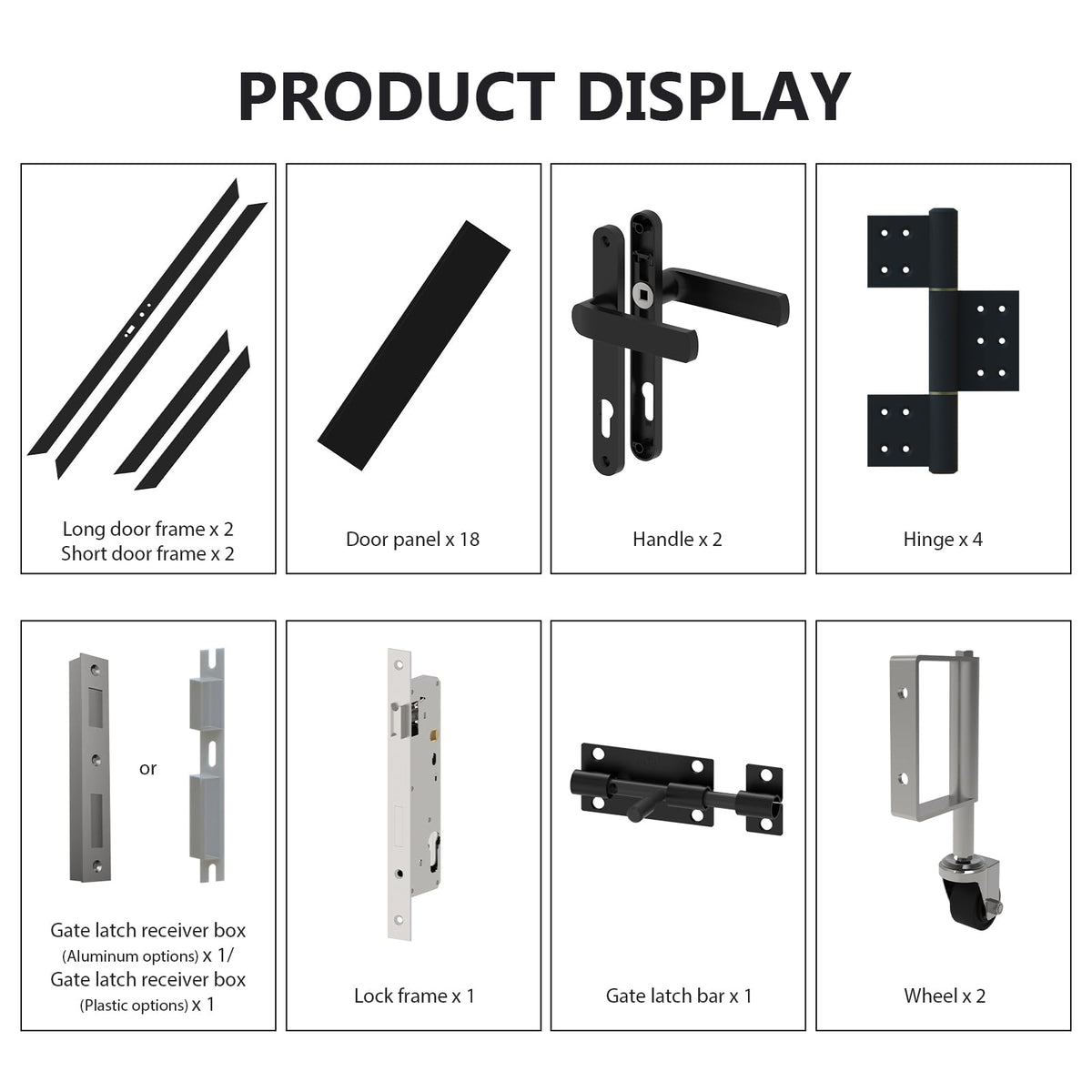 Treslam Wood Plastic Privacy Double Fence Gate 6ft(H) x 8ft(W), Metal Frame with Knob Kits, Durable Composite Outdoor Gate,Black