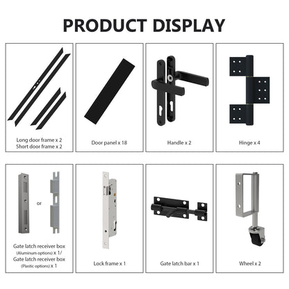 Treslam Wood Plastic Privacy Double Fence Gate 6ft(H) x 8ft(W), Metal Frame with Knob Kits, Durable Composite Outdoor Gate,Black