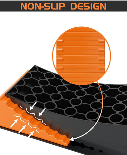 RV Leveling Blocks Ramp Kit, 2 Packs Camper Leveler System for Travel with Two Chocks, 2 Anti-Slip Mats, 1T Bubble Level and Carry Bag, Up to 35000 LBS, Easier & Faster to Level Camper-Orange