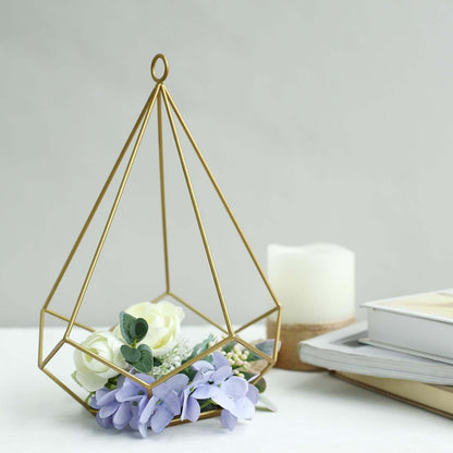 Efavormart 2 Pack Gold 9" Metal Pentagon Geometric Tealight Candle Holders Geometric Floral Centerpiece