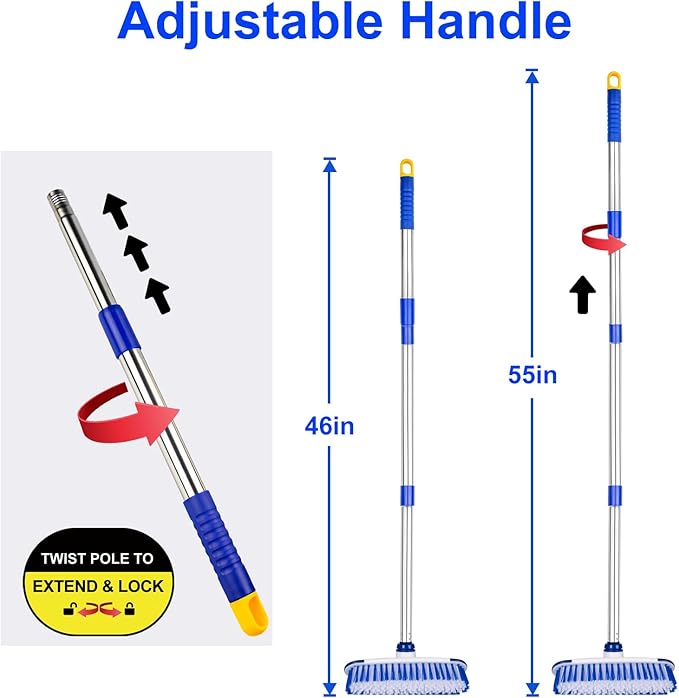 ITTAHO Floor Scrub Brush with Long Handle, 2 in 1 Deck Scrub Brush, Stiff