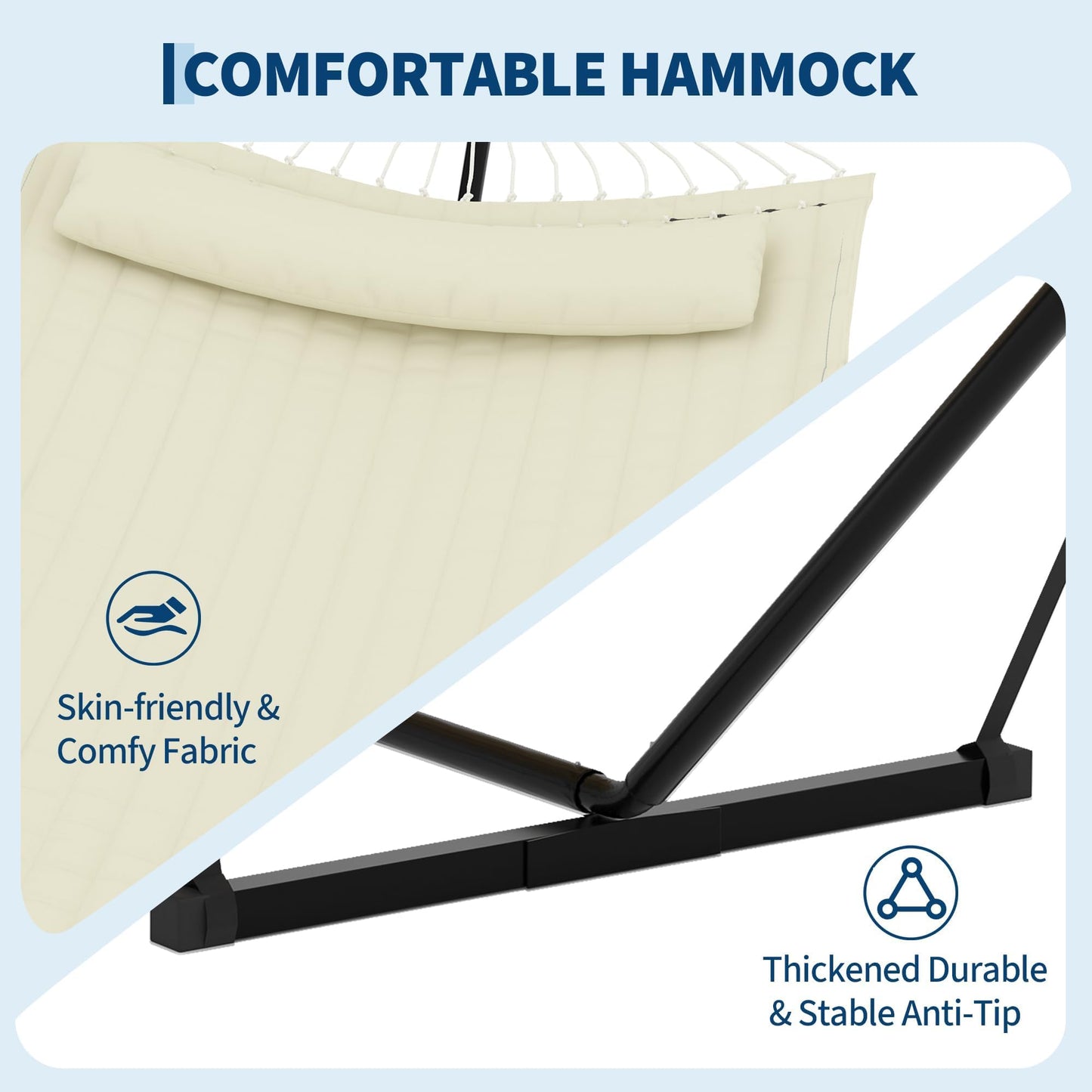 GarveeLife 2 Person Double Hammock with Stand and Pillow - 450 Lbs Capacity Heavy Duty Hammock with Balance Rope, Large Outdoor Hammock for Patio Backyard Poolside