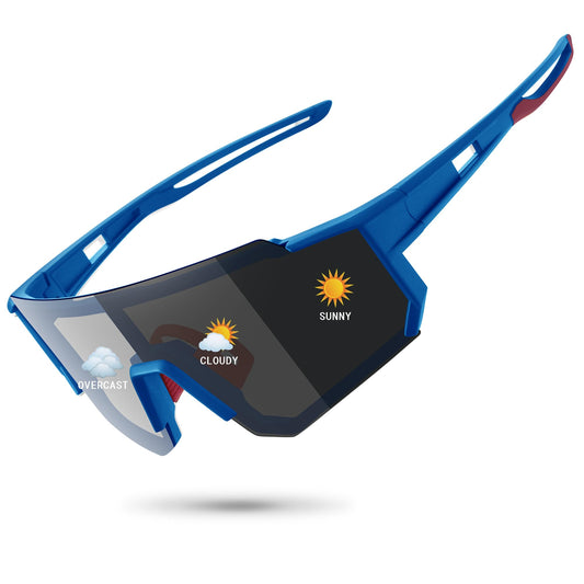 STORYCOAST Polarized Sports Sunglasses for Men Women,Driving Fishing Cycling Mountain Bike Sunglasses UV400 Protection Blue Frame-photochromic Lens