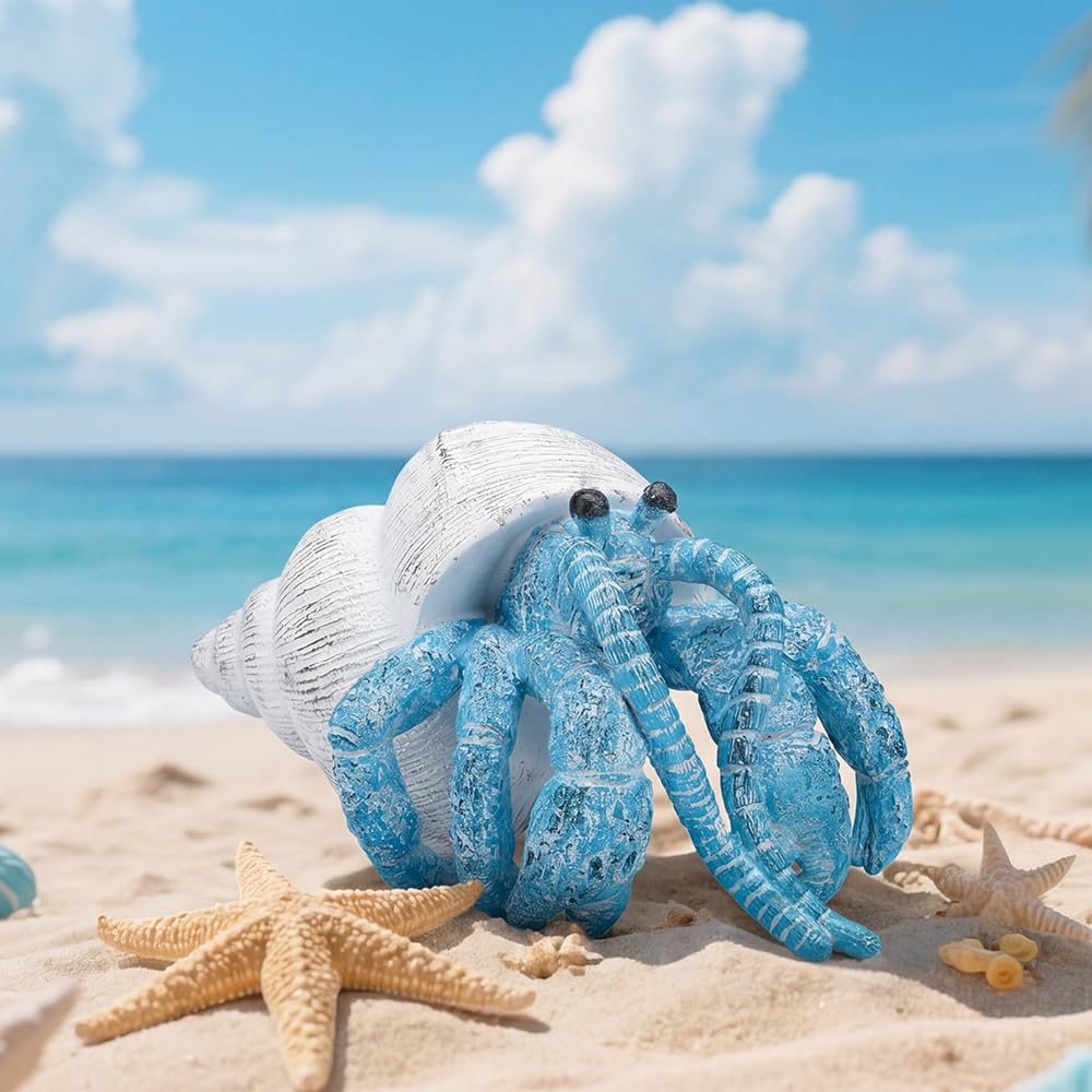 SUYNYBHF Beach Decor Coral Reef Decor, Blue Hermit Crab Figurine, Resin Sculpture, Home Office Desk Statue, Bathroom, Living Room or Seaside Villa Decor Gift