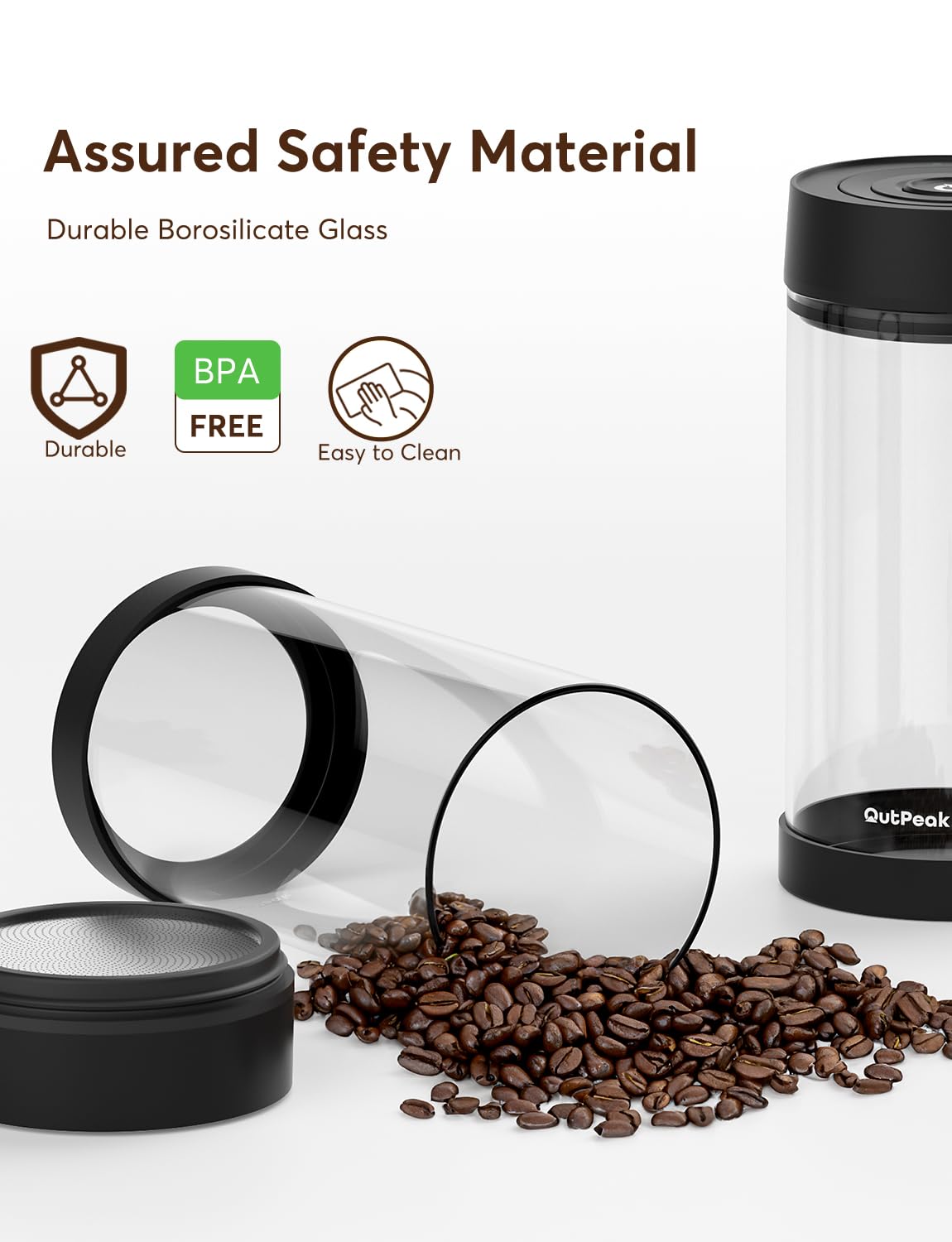 OUTPEAK Auto Coffee Canister: 1.5L for 17.6oz, 1.35L for 14oz, 0.5L for 4.6oz Coffee Beans (Set of 3)
